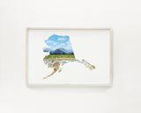 Alaska Lake Clark National Park Watercolor Painting, Alaska State Art,  Alaska Lake Clark Souvenir