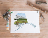 Alaska Lake Clark National Park Watercolor Painting, Alaska State Art,  Alaska Lake Clark Souvenir