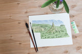 Nebraska Watercolor Painting, Nebraska State, Nebraska Map Art, Chimney Rock NE, Nebraska Poster - Emilie Taylor Art