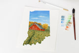 Indiana Barn Watercolor Print, Indiana Farmlands