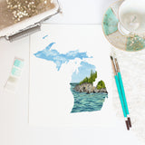 Michigan Watercolor Print, Michigan State Art, Home State Art, MI Map, Michigan Map Art