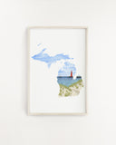 Michigan Watercolor Print, Michigan State Art, Home State Art, MI Map, Michigan Map Art