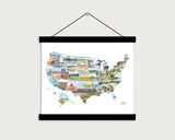 US Watercolor Map, US travel map, USA Painting, US Map with States paintings