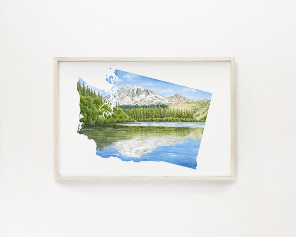 Washington Mount Rainier National Park, Bench Lake, Watercolor Print