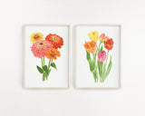 Zinnia Print, Watercolor Zinnias Painting, Multicolor Zinnia bundle