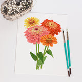 Zinnia Print, Watercolor Zinnias Painting, Multicolor Zinnia bundle