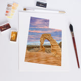 Utah Arches National Park Watercolor Painting, Arches National Park, Delicate Arch, Utah State Art, Utah Print,
