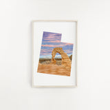 Utah Watercolor Painting, Utah State Art, Utah Map Print, Utah Gift, Monument Valley Print, UT Art
