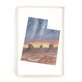 Utah Watercolor Painting, Utah State Art, Utah Map Print, Utah Gift, Monument Valley Print, UT Art - Emilie Taylor Art