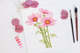 Cosmos Print, Watercolor Cosmo Painting, Pink Cosmo Flower Art, Floral Art