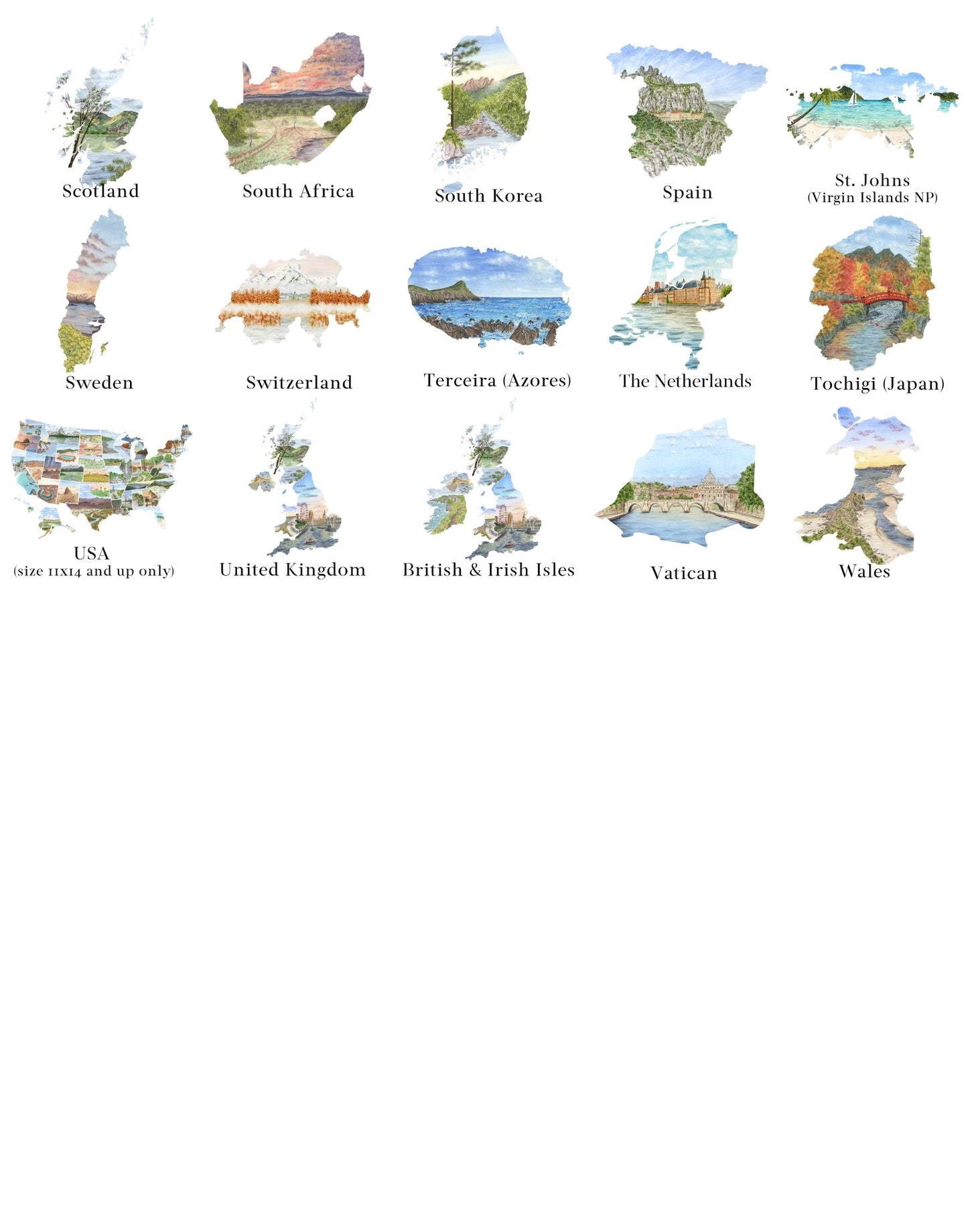 Custom Watercolor State Print, Custom State Art, Custom Country, Commission State or Country Art Emilie Taylor Art