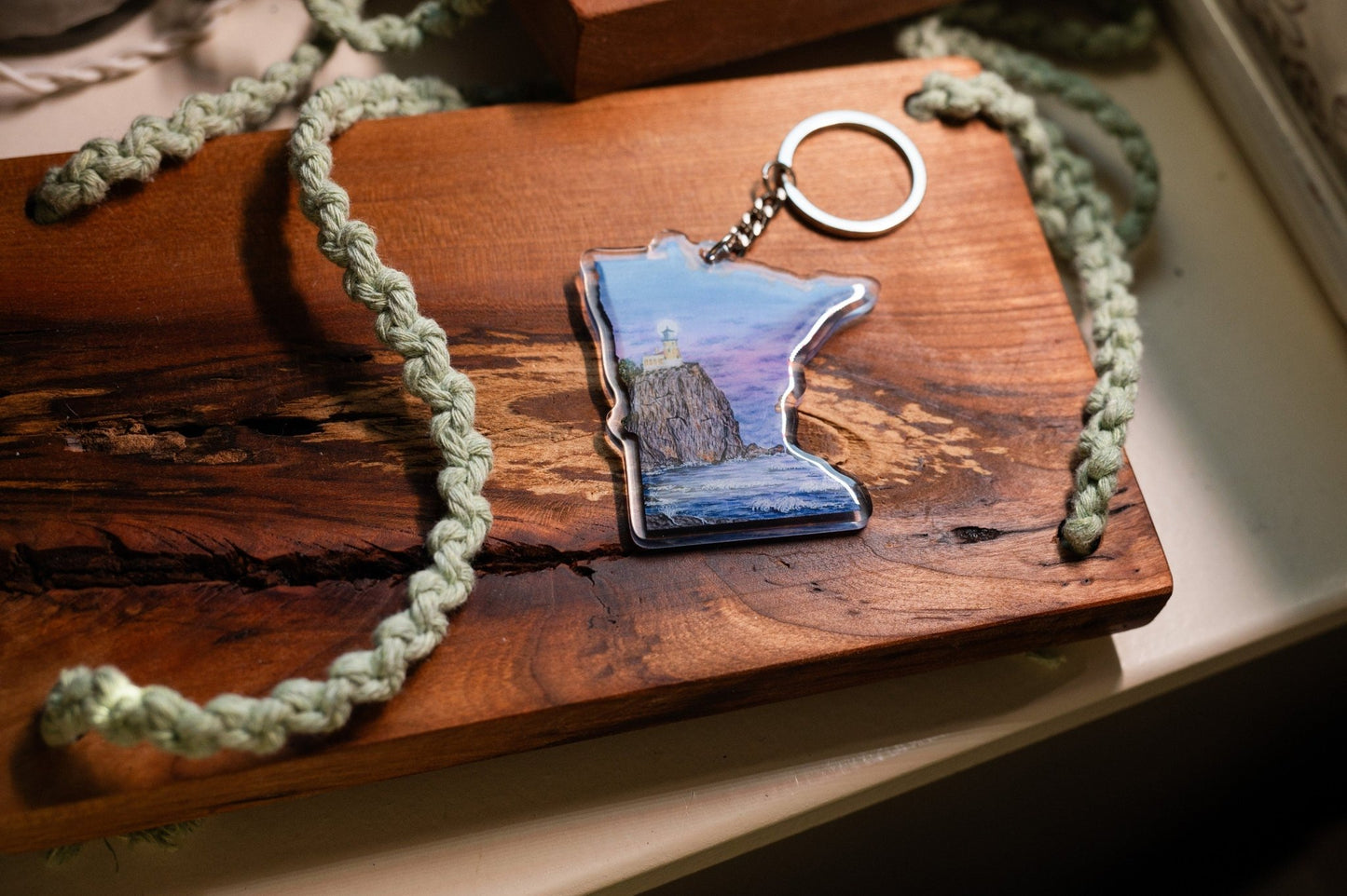 Minnesota Split Rock Lighthouse Keychain, Minnesota Keychain, Split Rock Artwork, MN Lighthouses Emilie Taylor Art