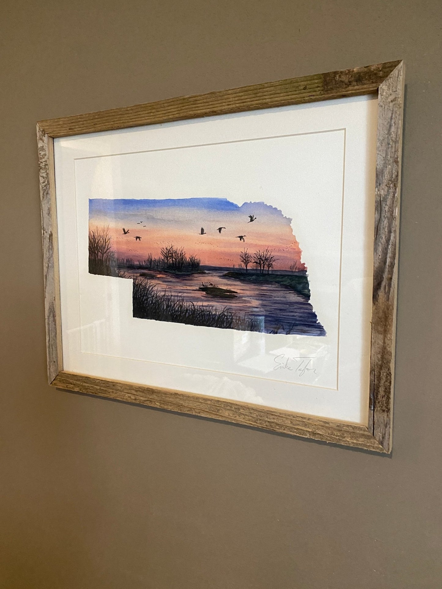 Nebraska Platte River Original Painting Mated to size 11x14 Emilie Taylor Art