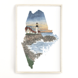 Maine Watercolor Print, Maine State Art, Home State Art, Maine map art, Maine Map Poster, - Emilie Taylor Art