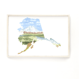 Alaska Glacier Bay Watercolor Painting, Glacier Bay National Park, Alaska State Art