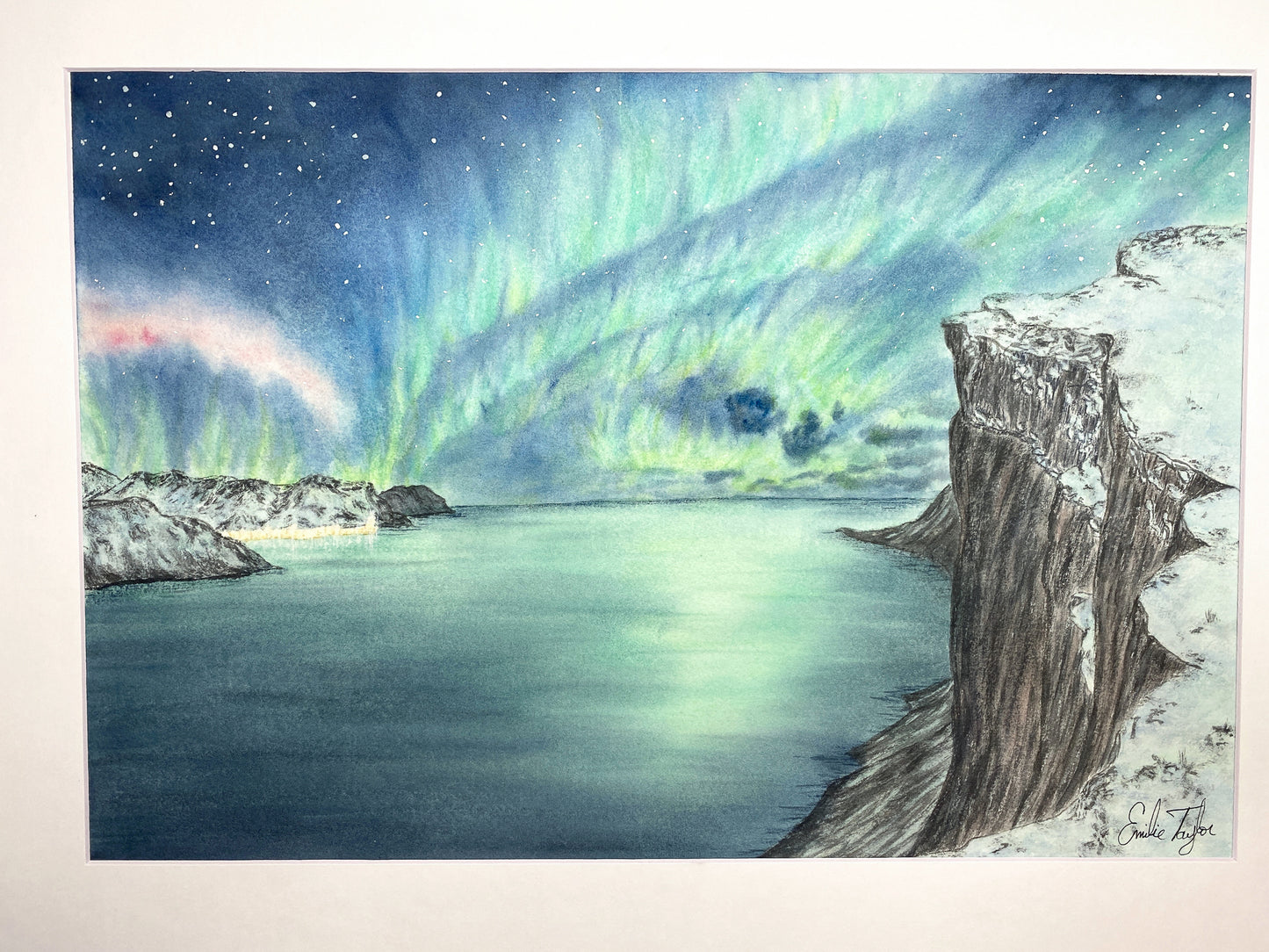 Lights over Senja Original Painting Mated to size 18x24