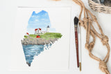 Maine Acadia National Park, Maine Watercolor Painting, Acadia National Park print