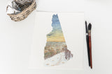 New Hampshire Watercolor Print, New Hampshire State, Home State Art, New Hampshire map art - Emilie Taylor Art