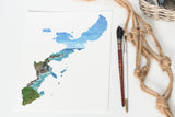 Okinawa Watercolor Painting, Japan Art, Okinawa Art, Japan Souvenir, Cape Manzamo