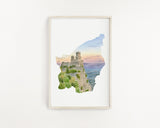 San Marino Watercolor Print, San Marino Art, The Towers San Marino, Country Painting, Travel Souvenir