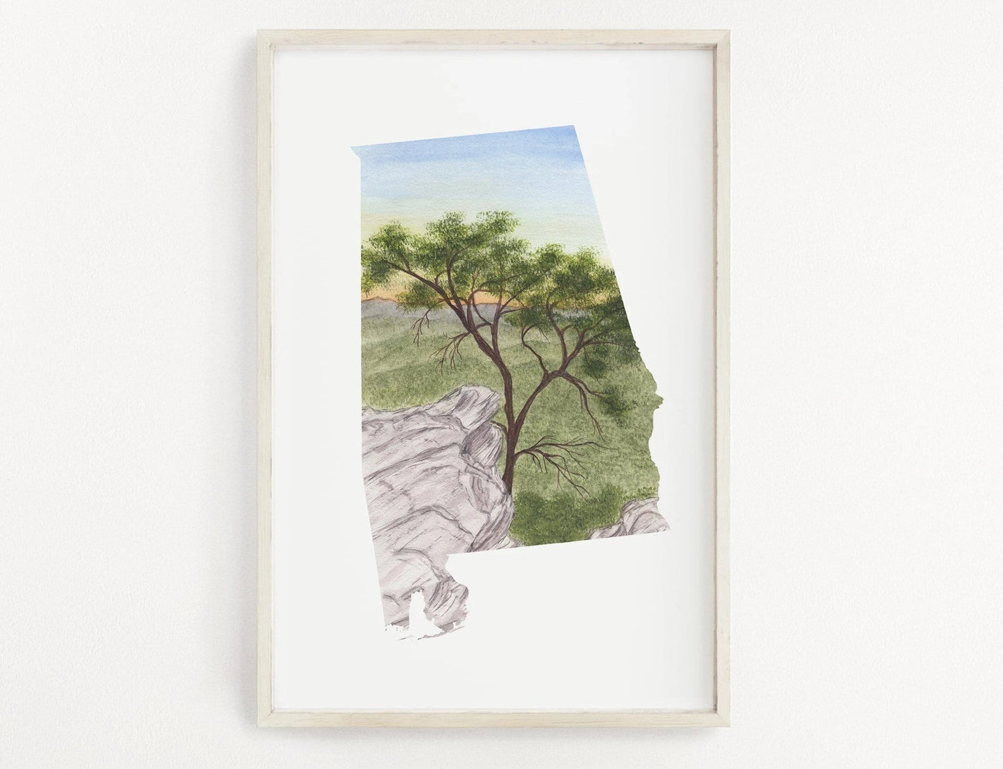 Alabama Watercolor Print, Alabama State painting, Alabama map art Emilie Taylor Art