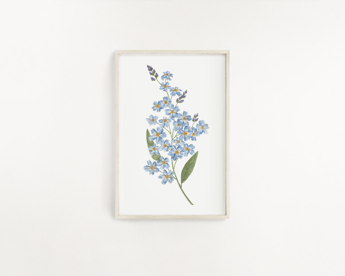 Forget Me Not Print, Watercolor Forget Me Nots Painting, Blue Floral Art, Blue  Flowers