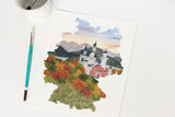 Germany Watercolor Print, Germany Painting, Neuschwanstein Castle, Germany Gift