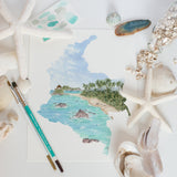 Colombia Watercolor Print, Colombia Painting, Tayrona National Park, Colombia South America gift