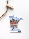 Minneapolis Decal, Watercolor Minnesota Sticker, MN Car Decal, State Sticker, Waterproof MN Decal - Emilie Taylor Art