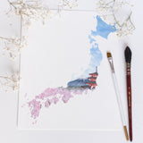 Japan Watercolor Painting, Japan Art, Mount Fuji, Japan Souvenir, Japan Country Print