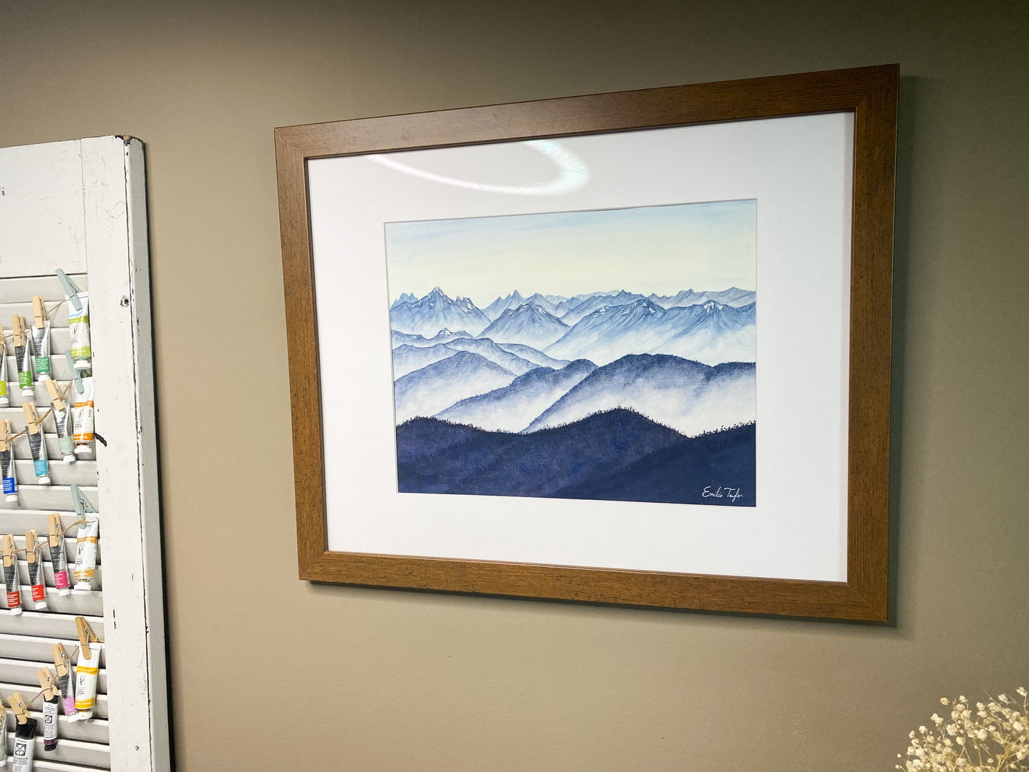 Monochromatic Cascades Original Painting mated to size 16x20 Emilie Taylor Art