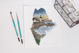 Maine Watercolor Print, Maine State Art, Home State Art, Maine map art, Maine Map Poster, - Emilie Taylor Art