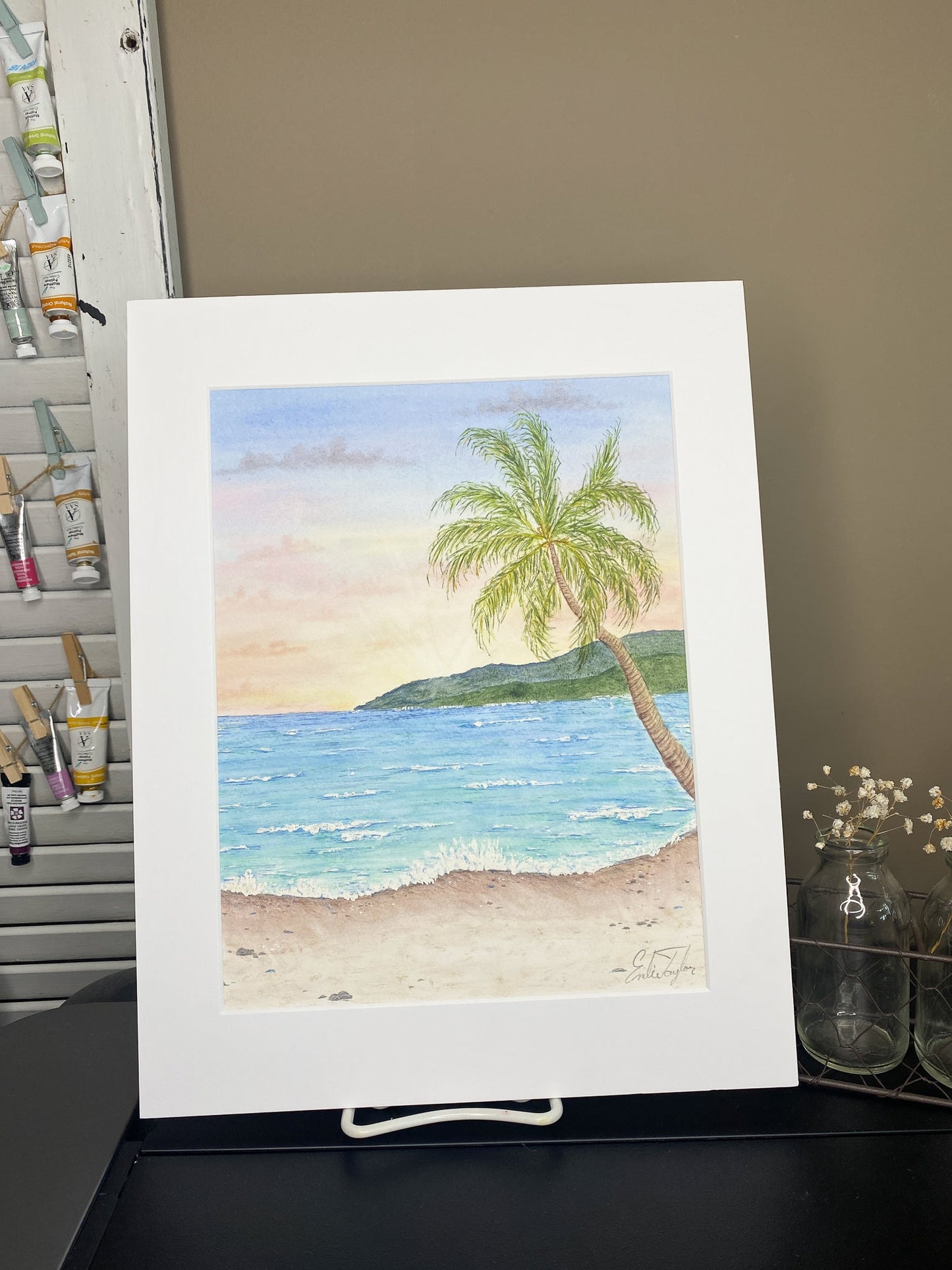 Paradise through a Window Original Painting Mated to size 11x14 Emilie Taylor Art