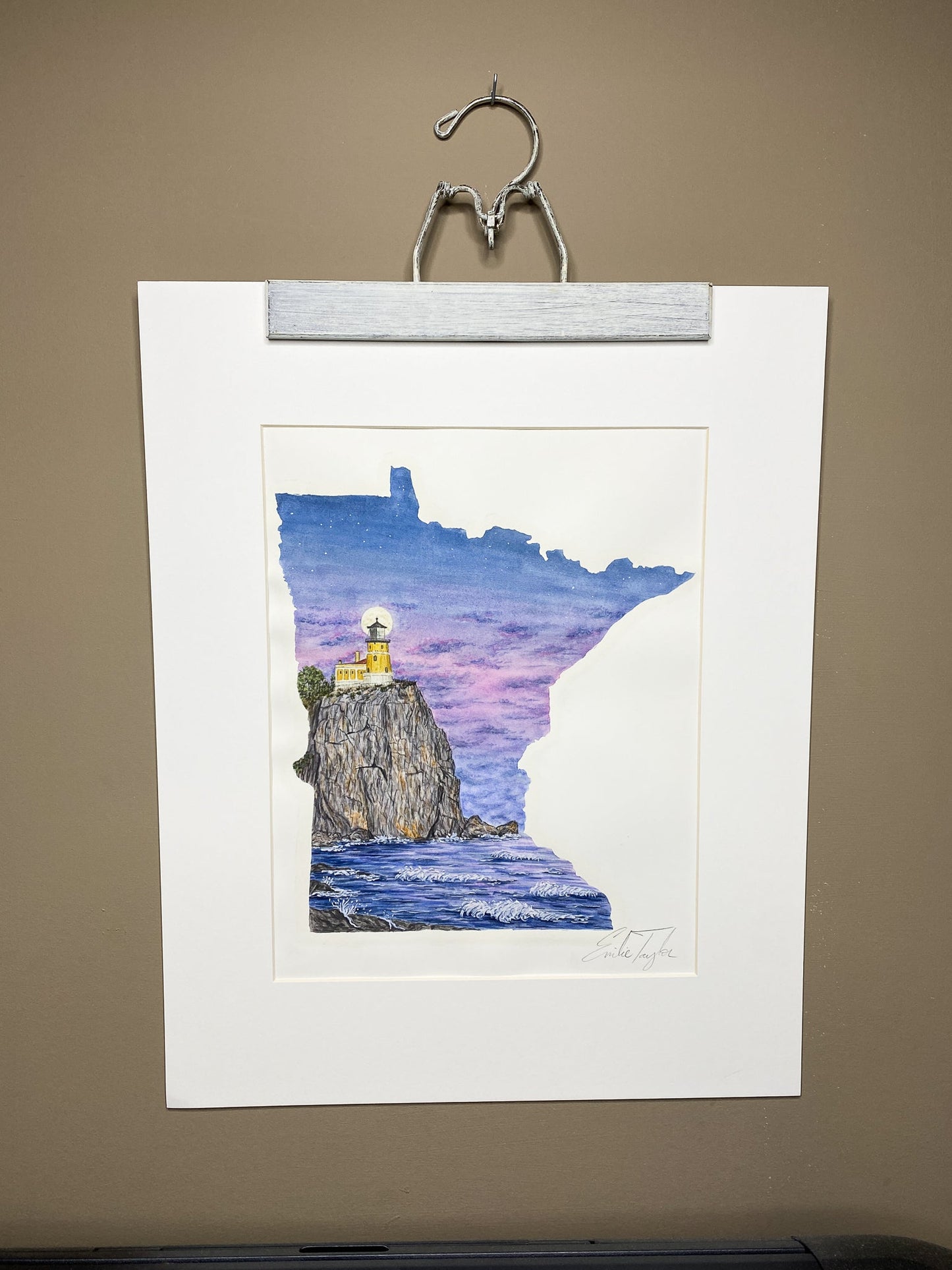 Split Rock Lighthouse Minnesota Original Painting Mated and framed to size 16x20 Emilie Taylor Art