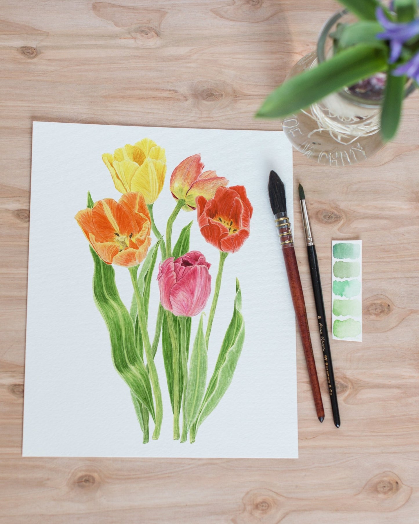 Tulip Print, Watercolor Tulip Painting, Multicolor Tulips Emilie Taylor Art