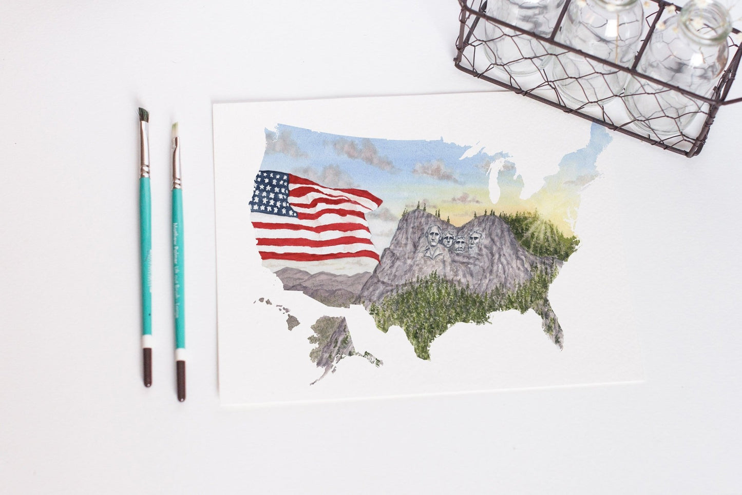 USA Watercolor Print, United States Painting, US Traveler Gift, USA Flag Print, Mount Rushmore Gift Emilie Taylor Art