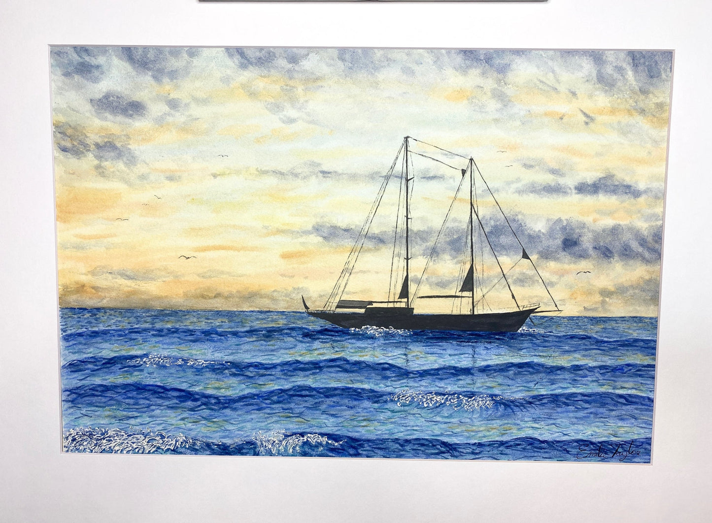 Viridian Voyage Original Painting Mated to size 18x24 Emilie Taylor Art