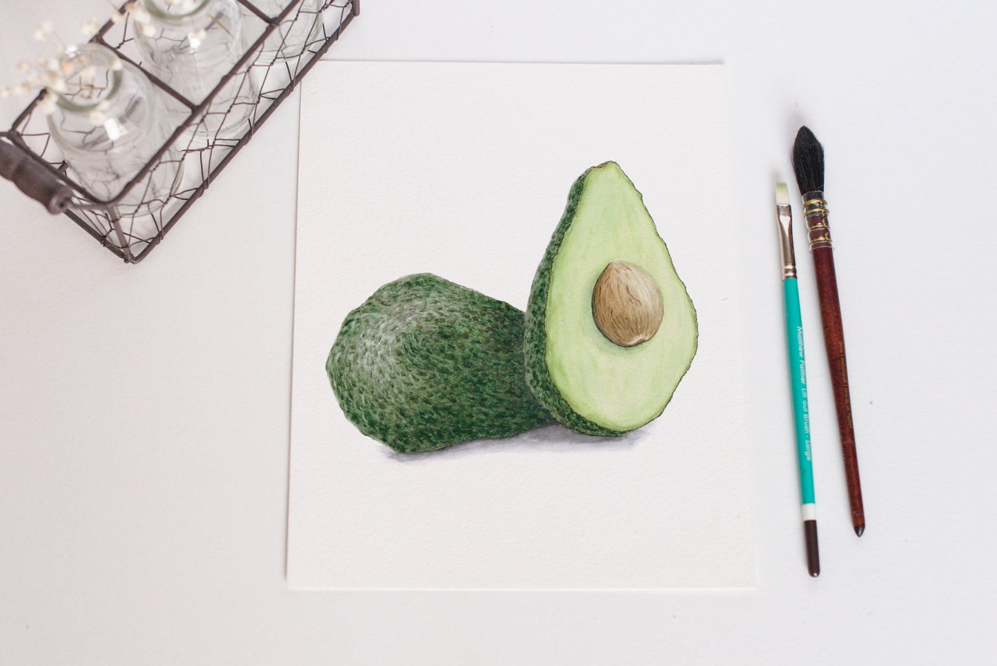 Watercolor Avocado Painting, Kitchen Art, Avocado Print, Emilie Taylor Art