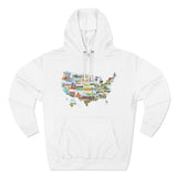 United States Hoodie, USA Sweatshirt, US Map Hoodie, 50 States Sweatshirt, Map of the United States Artwork, Three-Panel Fleece Hoodie