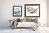 US Watercolor Map, US travel map, USA Painting, US Map with States paintings