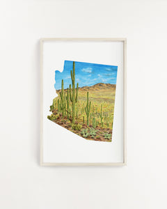 Arizona Saguaro National Park Watercolor Painting, Saguaro Cactus Print