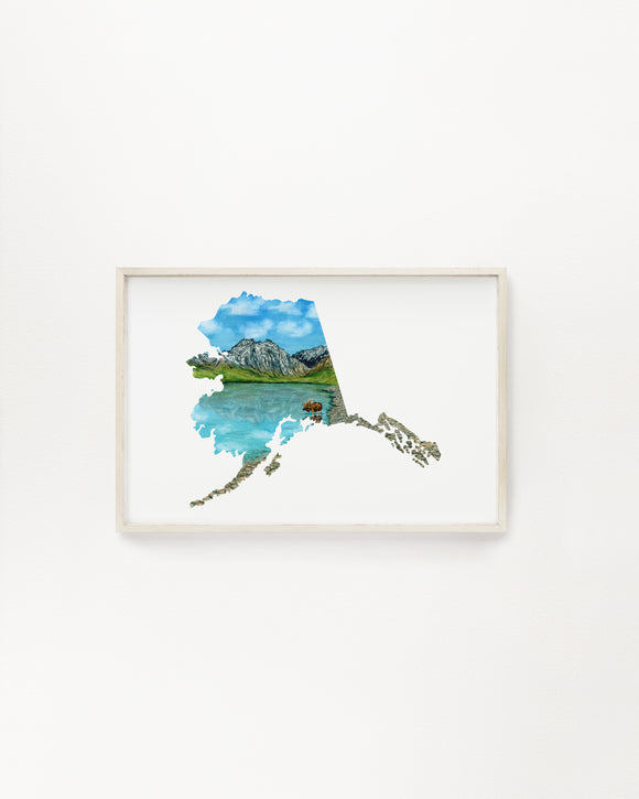 Alaska Lake Clark National Park Watercolor Painting, Alaska State Art,  Alaska Lake Clark Souvenir