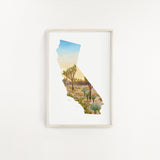 California Watercolor Print, Yosemite National Park Art, California State, California Shape Wall Art