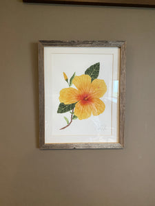 Hibiscus Original Painting  Mated and framed to size 11x14