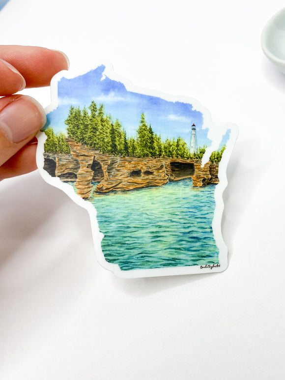 Wisconsin Decal, Apostle Islands Sticker, Watercolor Wisconsin Sticker, WI Car Decal, Devils Island