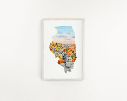 Illinois Watercolor Print, Fall scene of Garden of the gods Illinois Art