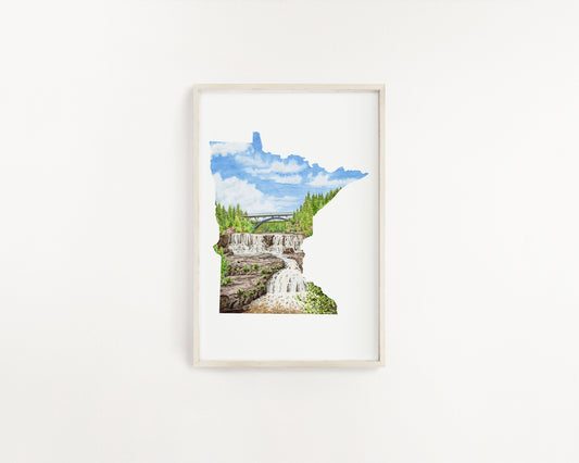 Minnesota Watercolor Painting, MN GooseBerry Falls State Park, Middle Falls and Lower Falls