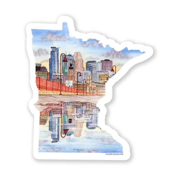 Minneapolis Decal, Watercolor Minnesota Sticker, MN Car Decal, State Sticker, Waterproof MN Decal