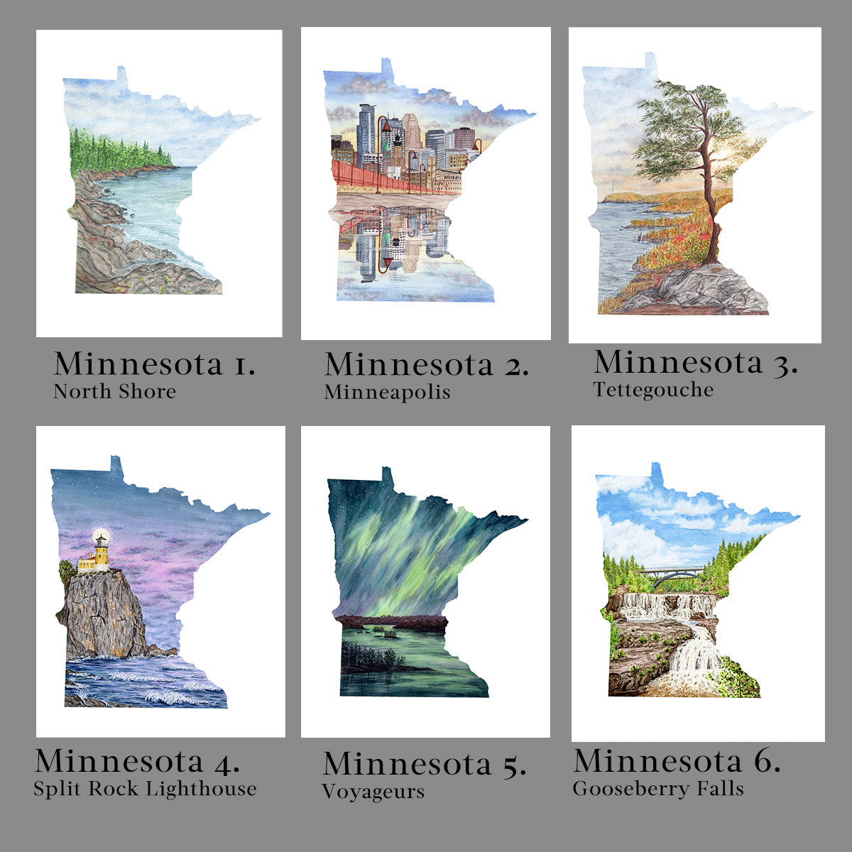 Minnesota Watercolor Painting, MN GooseBerry Falls State Park, Middle Falls and Lower Falls