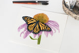 Monarch and Cone Flower Print | Watercolor Monarch Painting